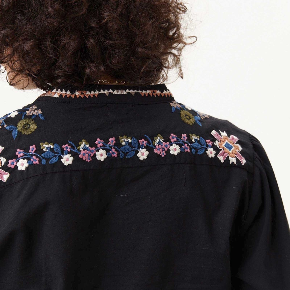 Black Banded Collar Embroidered Tunic Embroidered Tunic - rockflowerpaper