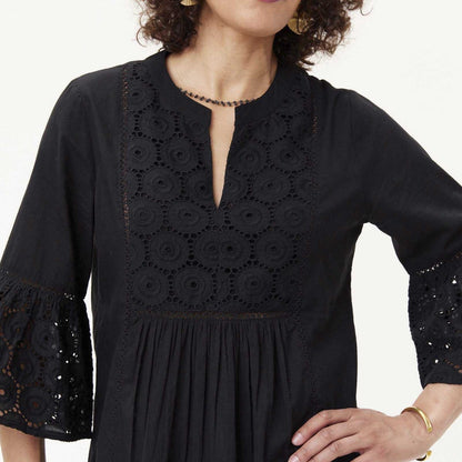 Black Eyelet Tunic with Bell Sleeve Tunic - rockflowerpaper