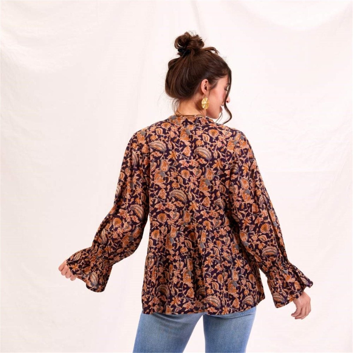 Black Spice Madine Blouse with Ruffle Sleeve Tunic - rockflowerpaper