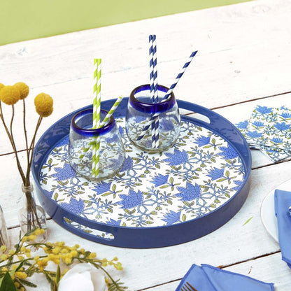 Blaire Blue Round Laquer Serving Tray Tray - rockflowerpaper