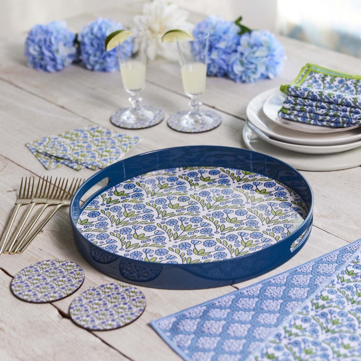 Blaire Blue Round Laquer Serving Tray Tray - rockflowerpaper