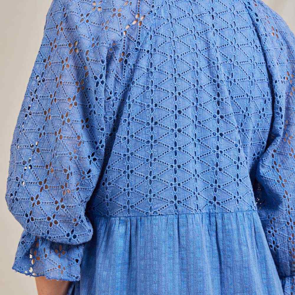 Blue Eyelet Long Tiered Dress Dress - rockflowerpaper