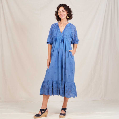 Blue Eyelet Long Tiered Dress Dress - rockflowerpaper