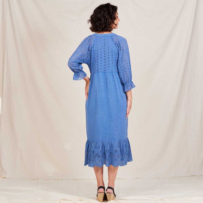 Blue Eyelet Long Tiered Dress Dress - rockflowerpaper