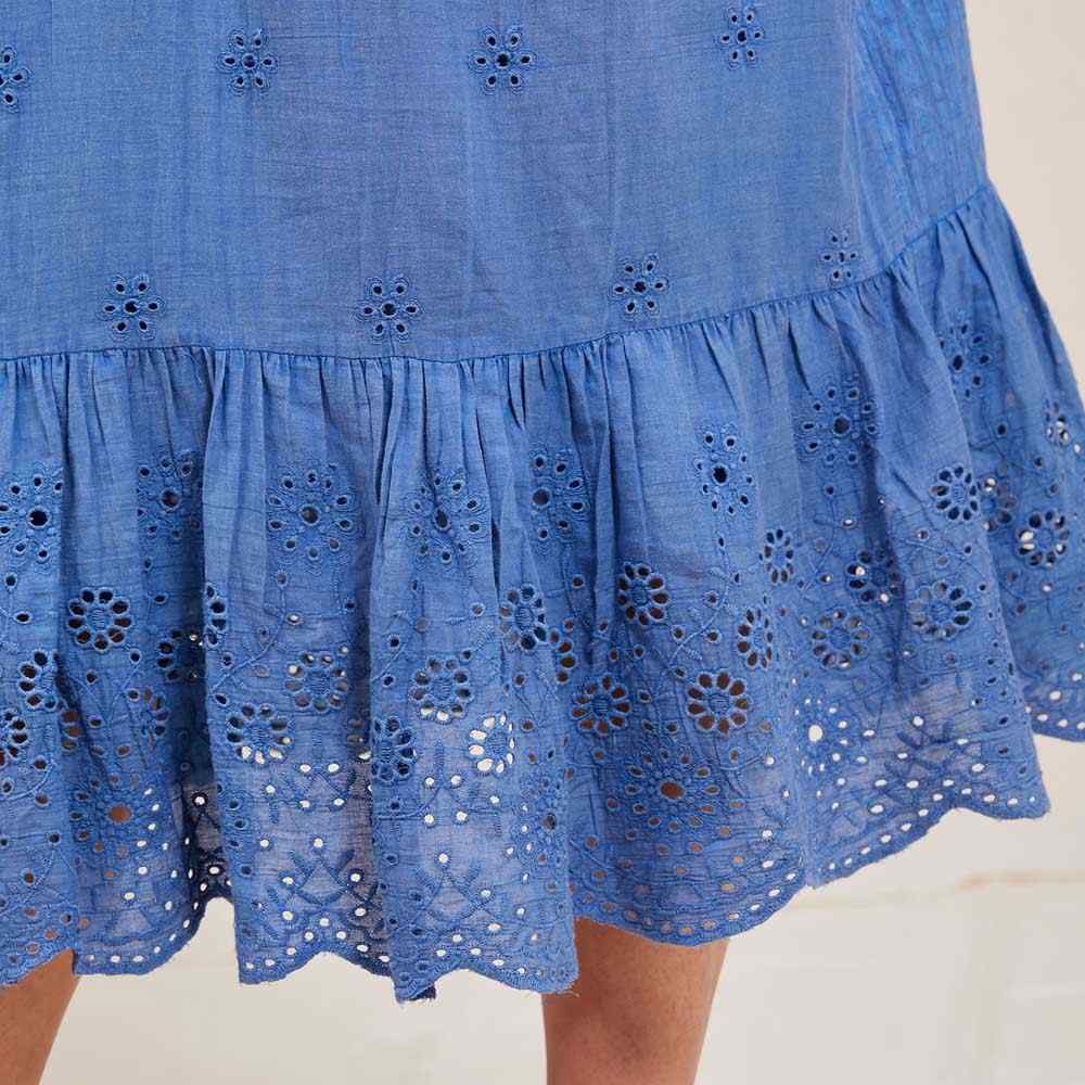 Blue Eyelet Long Tiered Dress Dress - rockflowerpaper