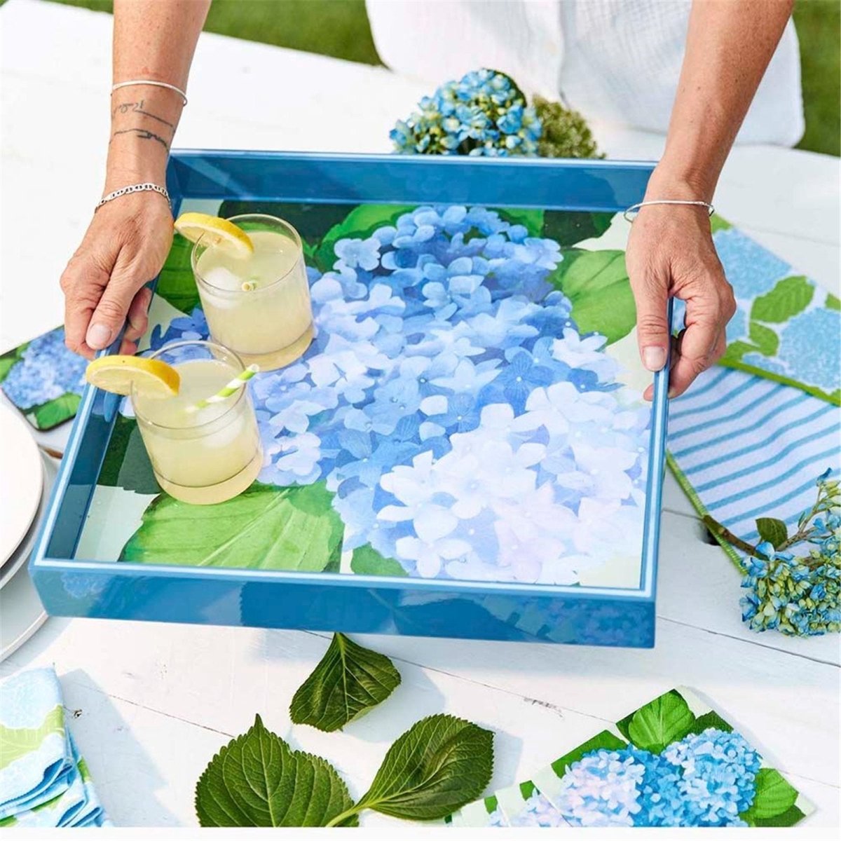 Blue Hydrangea 15 Inch Square Tray Tray - rockflowerpaper