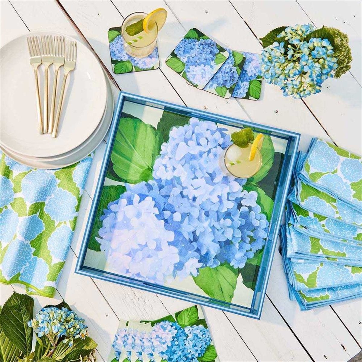 Blue Hydrangea 15 Inch Square Tray Tray - rockflowerpaper