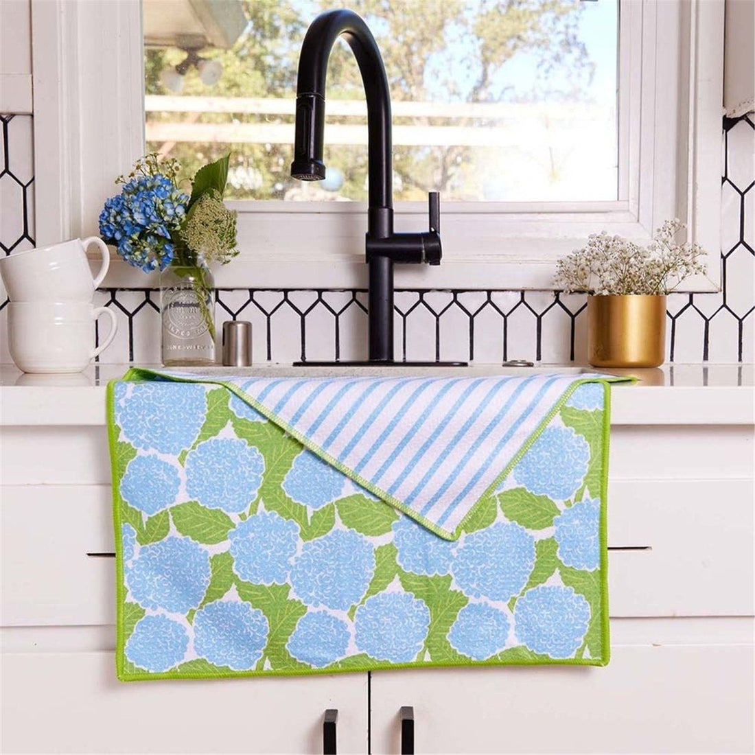 Blue Hydrangea blu Kitchen Tea Towel - Double - Sided Print Kitchen Towel - rockflowerpaper