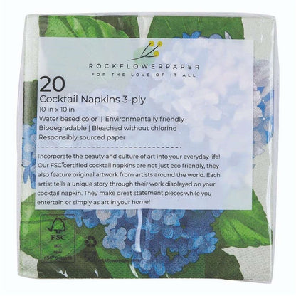 Blue Hydrangea Paper Cocktail Napkins (Pack of 20) Paper Cocktail Napkin - rockflowerpaper