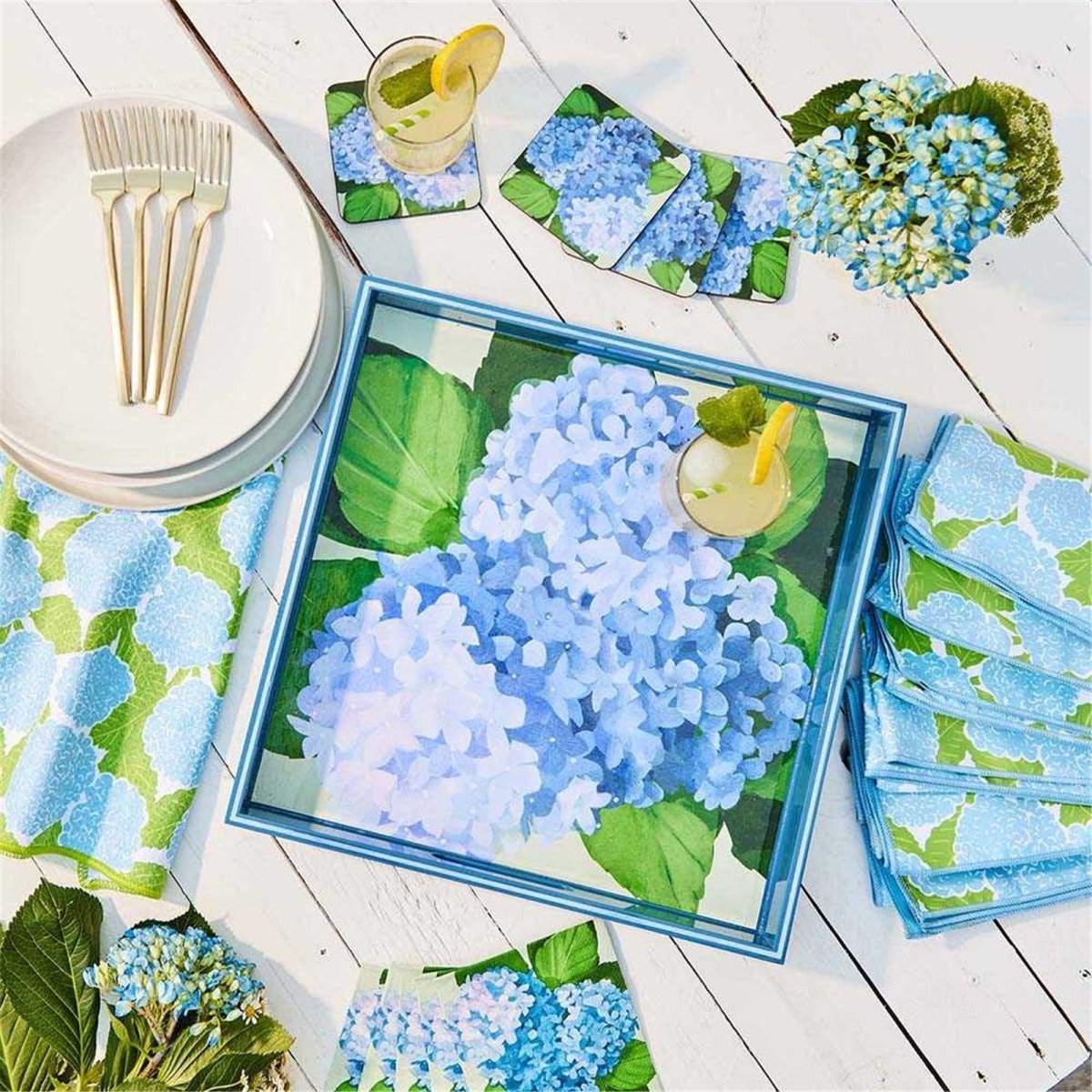 Blue Hydrangea Square Coaster - Set of 4 Coaster - rockflowerpaper