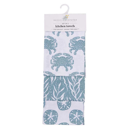 Blue Waves Cotton Kitchen Towels (Set of 3) Cotton Kitchen Towel - rockflowerpaper