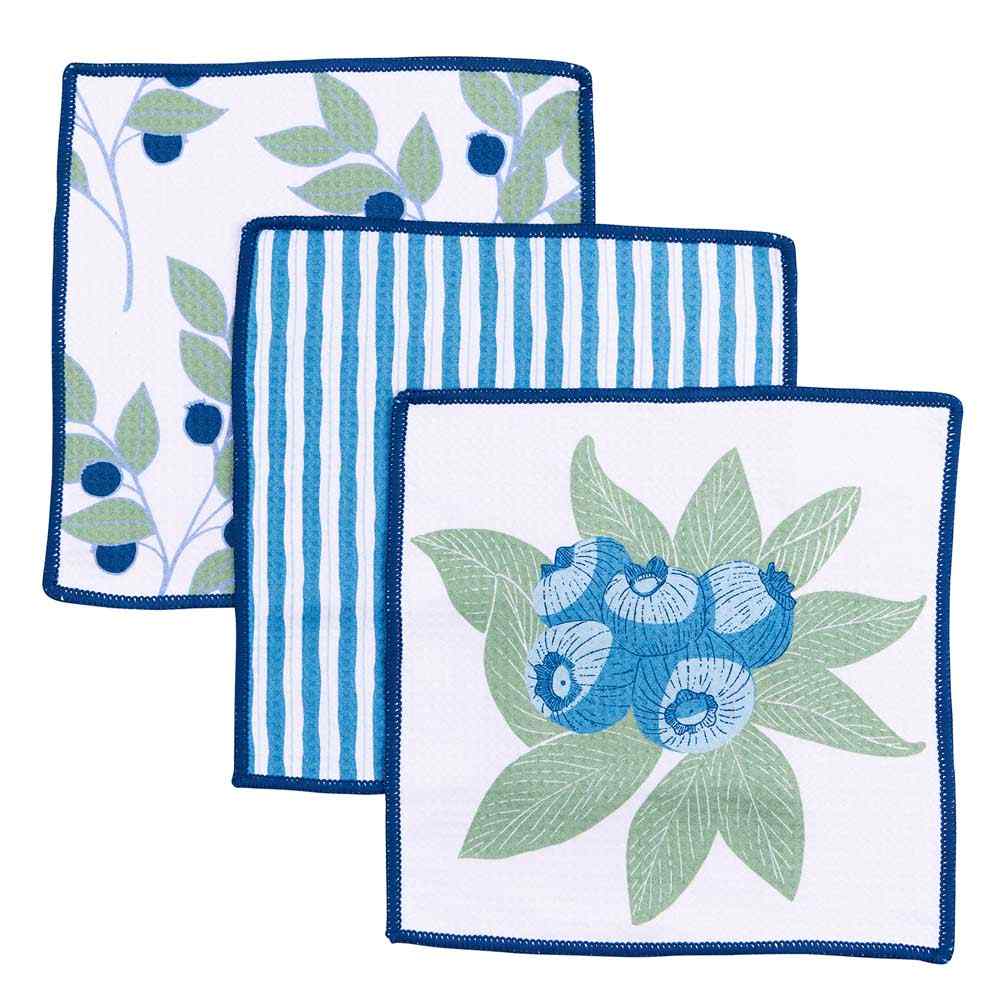 Blueberry Bunch blu Kitchen Dish Cloths (Set of 3) Reusable Dish Cloth - rockflowerpaper