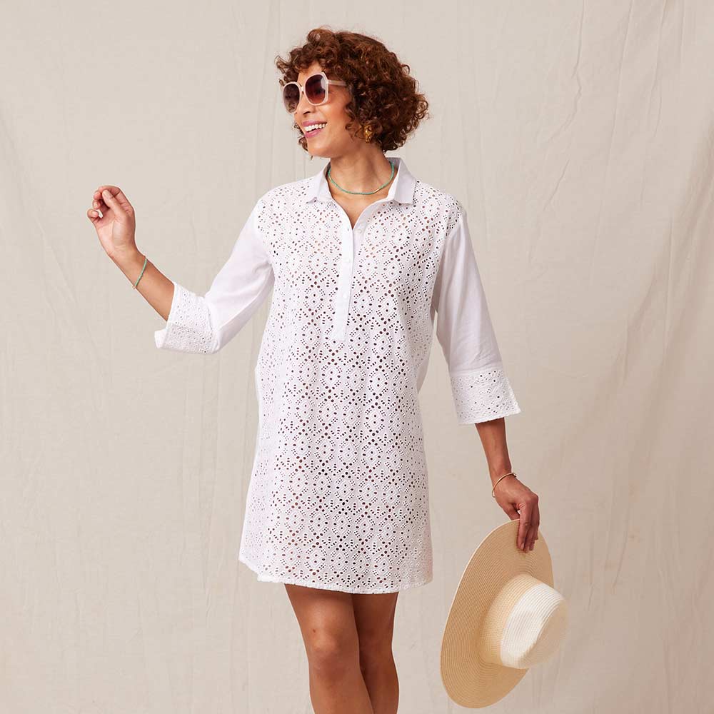 Breezy White Eyelet Beach Cover Up Shirt Swim Cover Up - rockflowerpaper