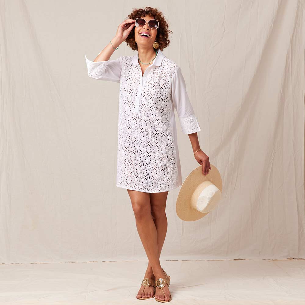 Breezy White Eyelet Beach Cover Up Shirt Swim Cover Up - rockflowerpaper