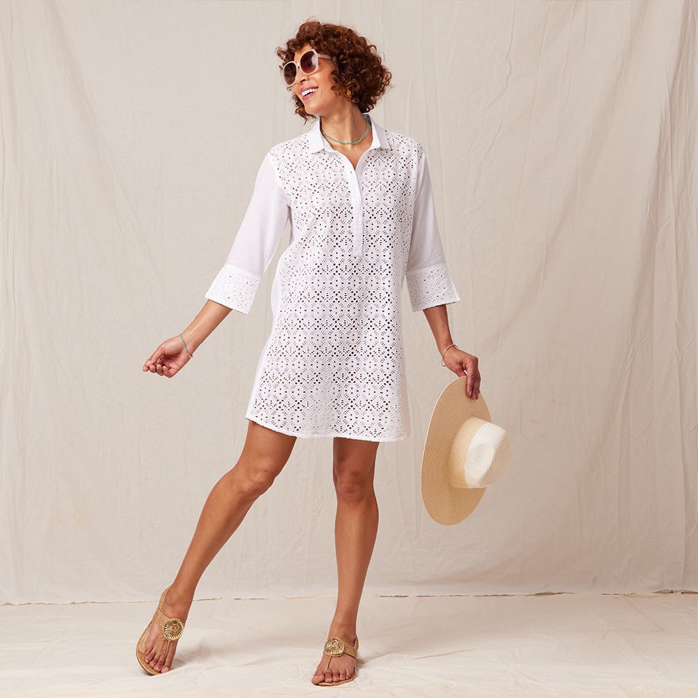 Breezy White Eyelet Beach Cover Up Shirt Swim Cover Up - rockflowerpaper