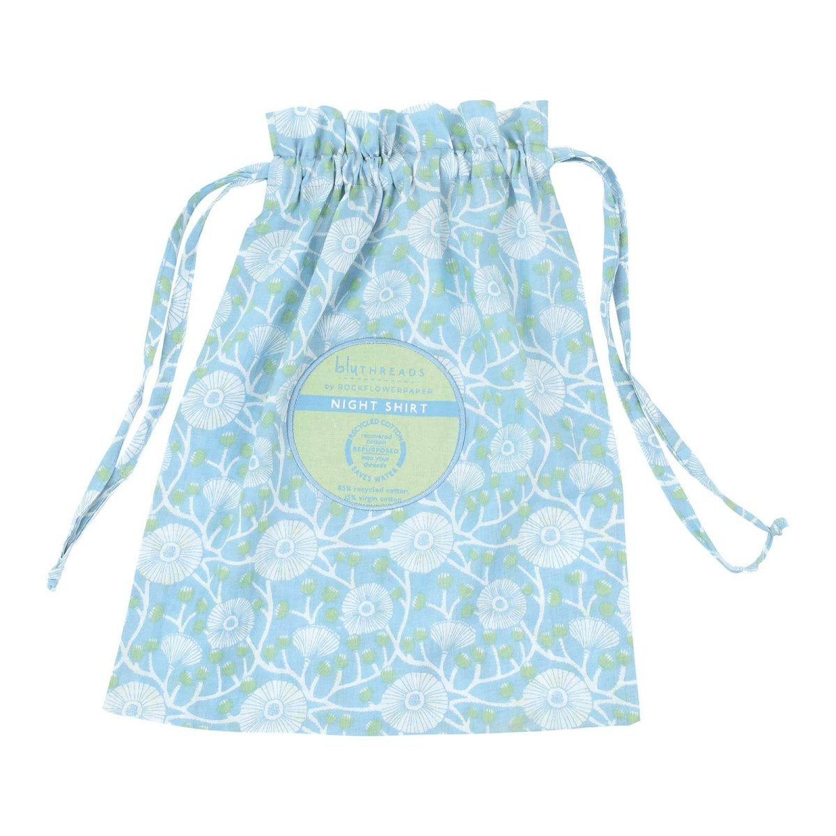 Camellia Blue Cotton Night Shirt Sleep Shirt - rockflowerpaper