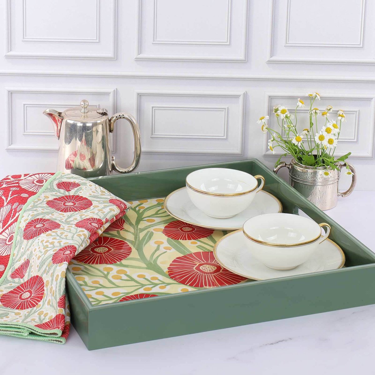 Camellia Bouquet Square Laquer Serving Tray Tray - rockflowerpaper