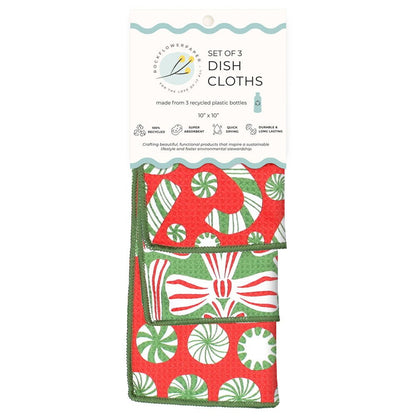 Candy Cane Joy blu Eco Dish Cloth (Set of 3) Reusable Dish Cloth - Rockflowerpaper