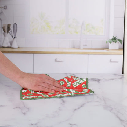Candy Cane Joy blu Eco Dish Cloth (Set of 3) Reusable Dish Cloth - Rockflowerpaper