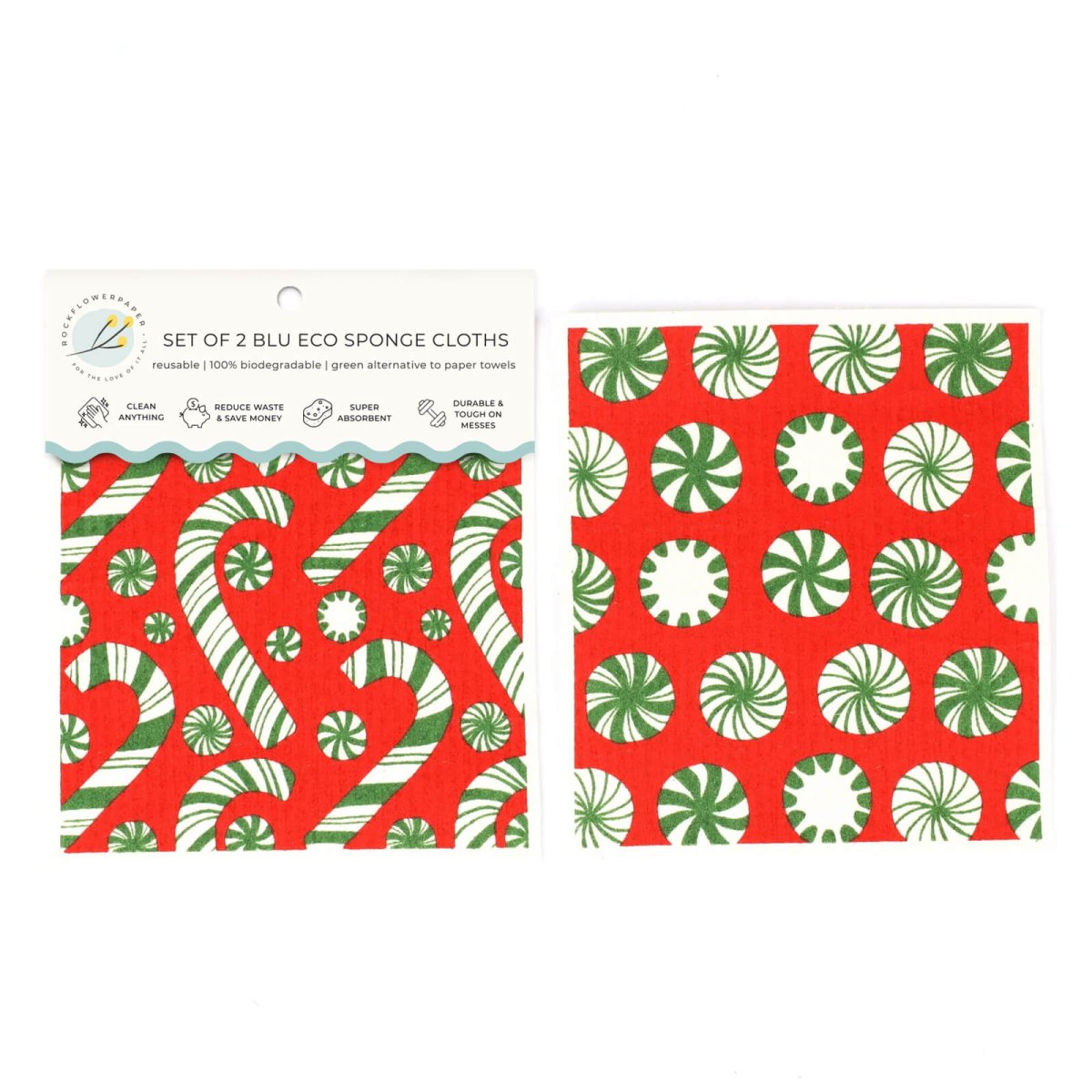 Candy Cane Joy blu Eco Sponge Cloths (Set of 2) Eco Cloth - Rockflowerpaper