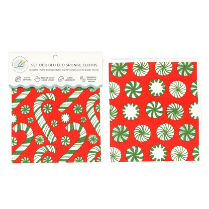 Candy Cane Joy blu Eco Sponge Cloths (Set of 2) Eco Cloth - Rockflowerpaper