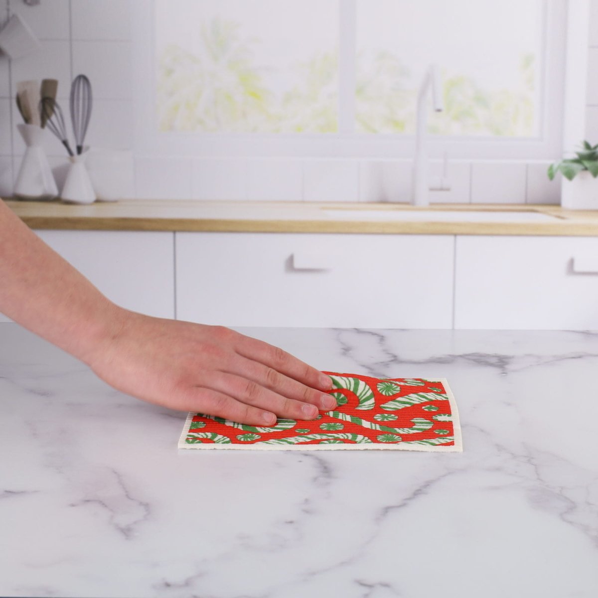 Candy Cane Joy blu Eco Sponge Cloths (Set of 2) Eco Cloth - Rockflowerpaper