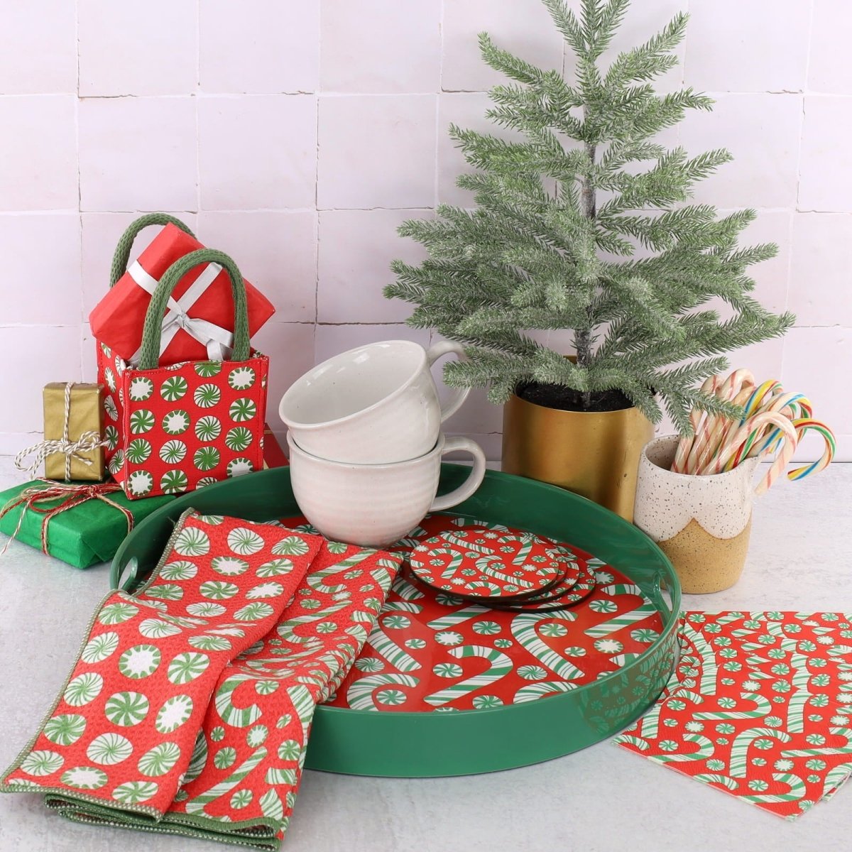 Candy Cane Joy Round Laquer Serving Tray Tray - Rockflowerpaper