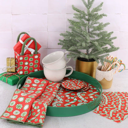 Candy Cane Joy Round Laquer Serving Tray Tray - Rockflowerpaper