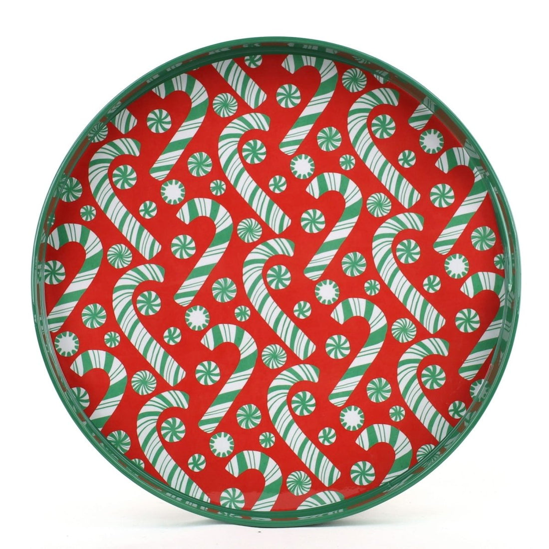 Candy Cane Joy Round Laquer Serving Tray Tray - Rockflowerpaper