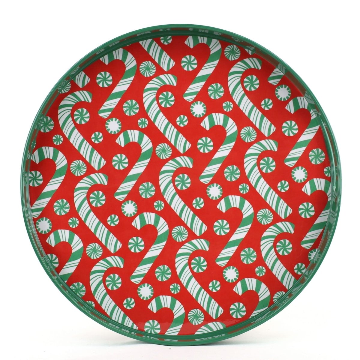 Candy Cane Joy Round Laquer Serving Tray Tray - Rockflowerpaper