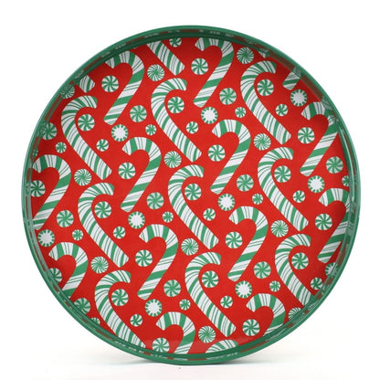Candy Cane Joy Round Laquer Serving Tray Tray - Rockflowerpaper