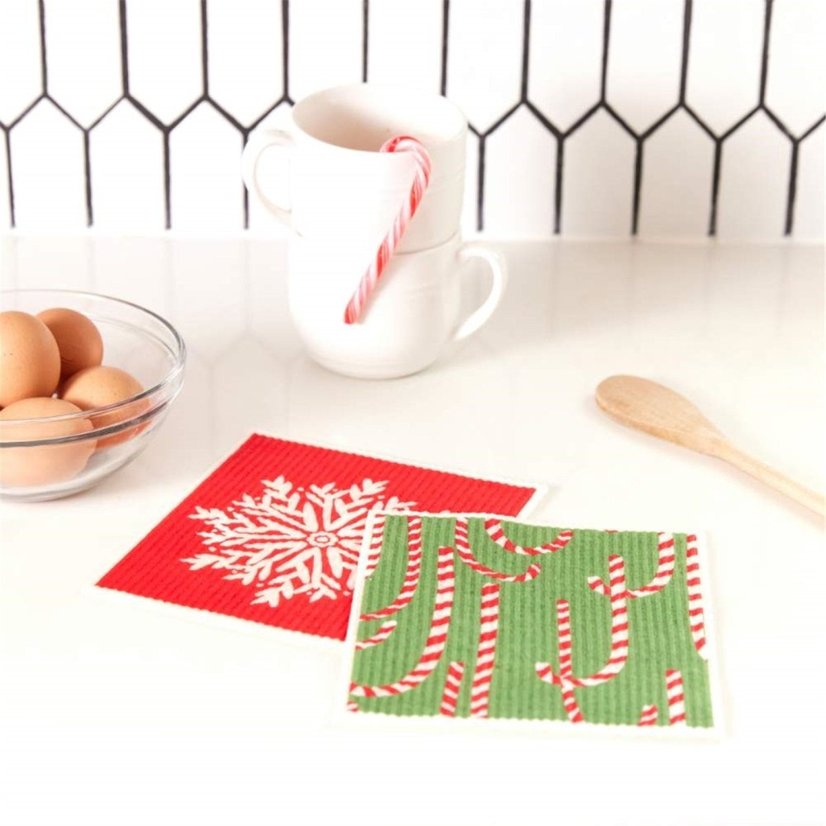 Candy Canes Eco - Friendly blu Sponge Cloth - Set of 2 Eco Cloth - rockflowerpaper