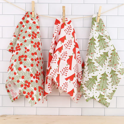 Cardinal &amp; Tree Cotton Kitchen Towels (Set of 3) Cotton Kitchen Towel - Rockflowerpaper