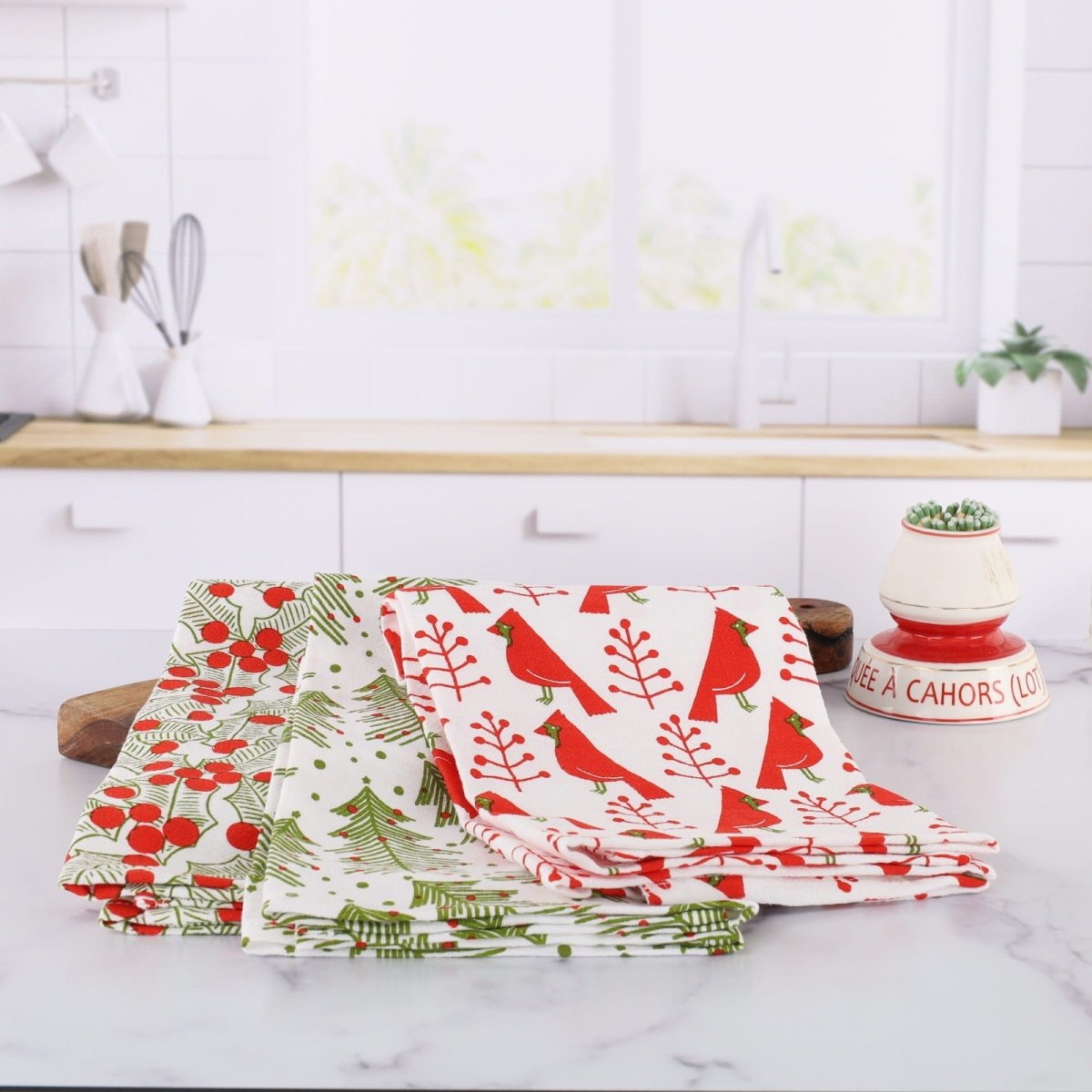 Cardinal &amp; Tree Cotton Kitchen Towels (Set of 3) Cotton Kitchen Towel - Rockflowerpaper