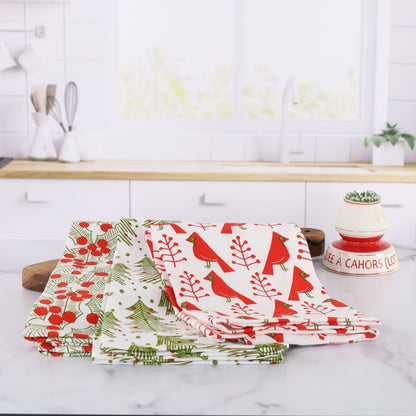 Cardinal &amp; Tree Cotton Kitchen Towels (Set of 3) Cotton Kitchen Towel - Rockflowerpaper