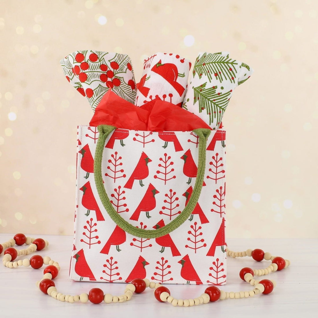 Cardinal &amp; Tree Reusable Itsy Bitsy Gift Bag Gift Bag - Rockflowerpaper