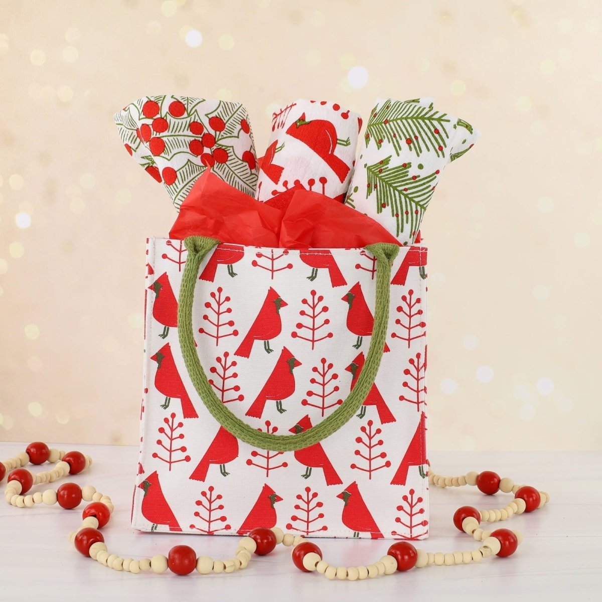 Cardinal &amp; Tree Reusable Itsy Bitsy Gift Bag Gift Bag - Rockflowerpaper