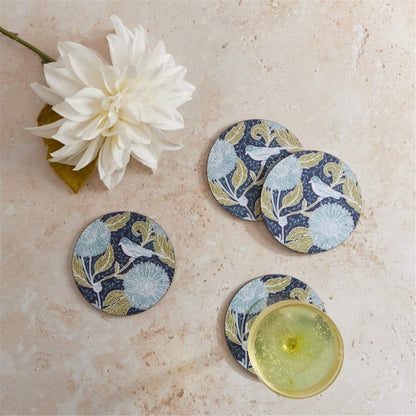 Chrysanthemum Bird Round Coaster - Set of 4 Coaster - rockflowerpaper