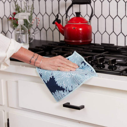 Chrysanthemum blu Dish Cloth Set of 3 Reusable Dish Cloth - rockflowerpaper