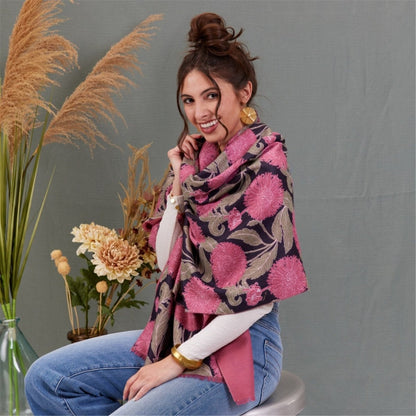 Chrysanthemum Flower Pink Reversible Wrap Scarf - rockflowerpaper