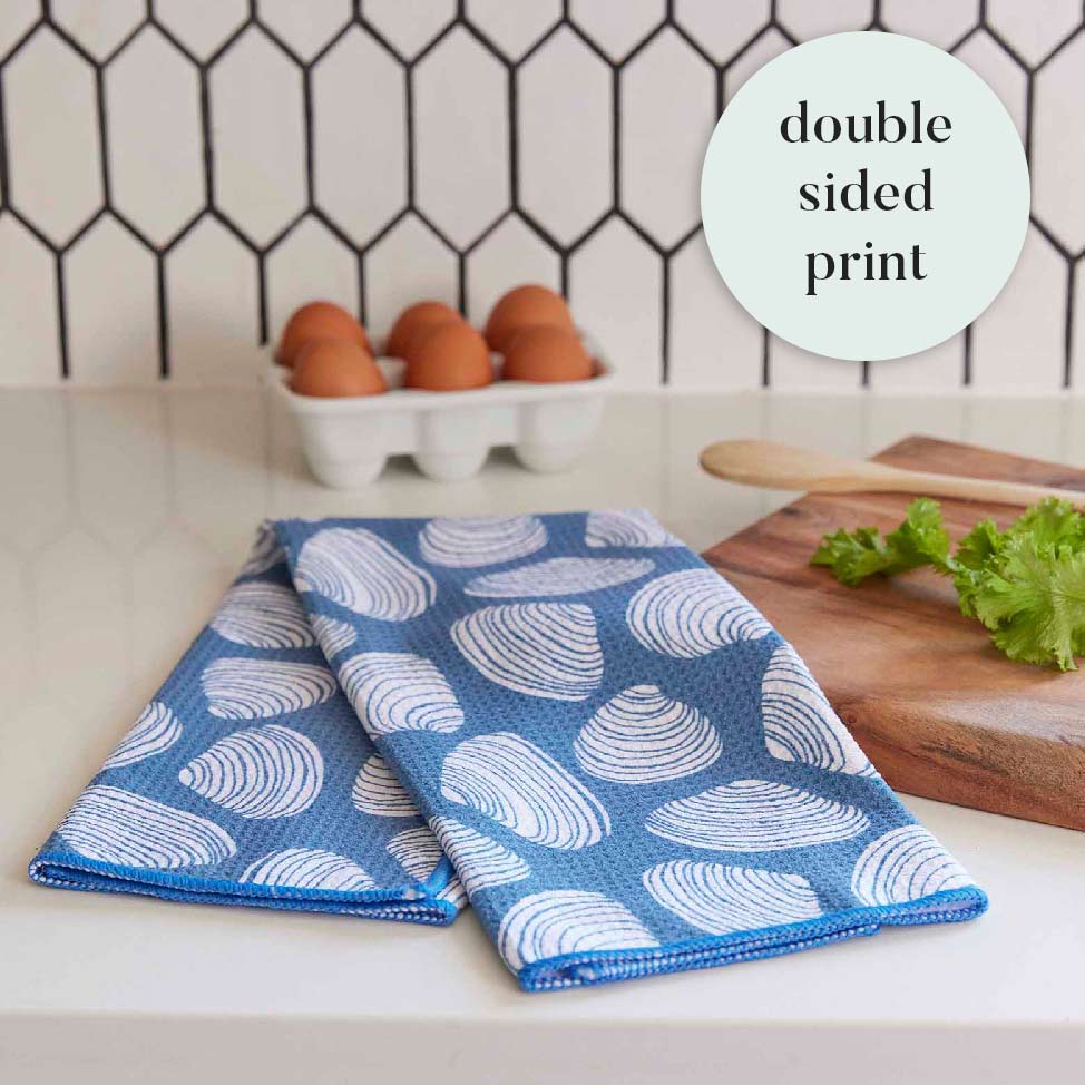 Clamshells blu Kitchen Tea Towel - Double - Sided Print Kitchen Towel - rockflowerpaper