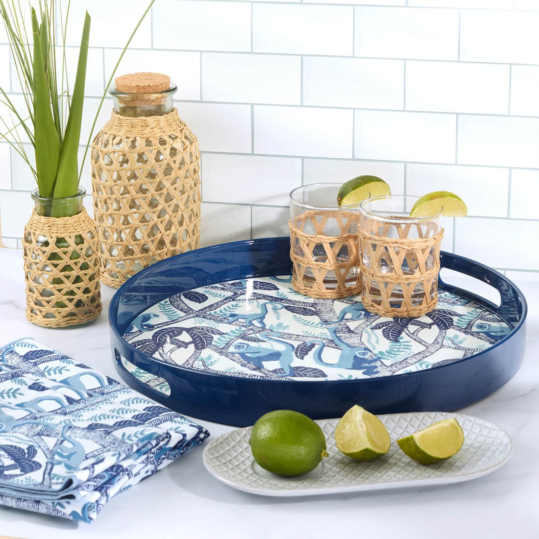 Coco Monkey Round Lacquer Serving Tray Tray - Rockflowerpaper