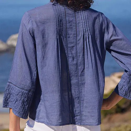 Easy Lightweight Navy Cotton Blouse Tunic - Rockflowerpaper