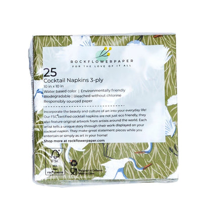 Egret &amp; Reed Paper Cocktail Napkins (Pack of 25) Paper Cocktail Napkin - Rockflowerpaper