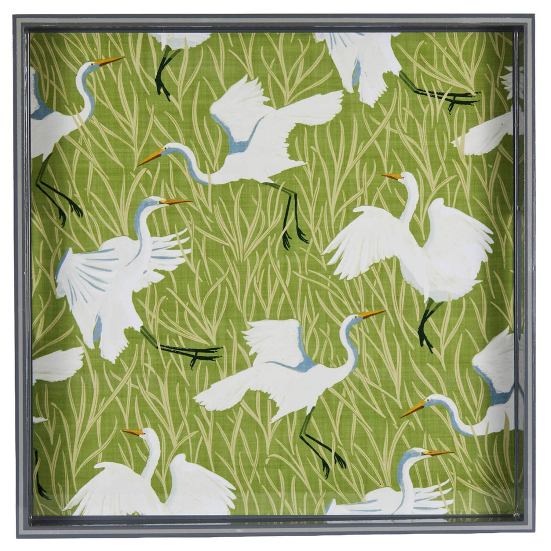 Egret & Reed Square Lacquer Serving Tray Tray - Rockflowerpaper