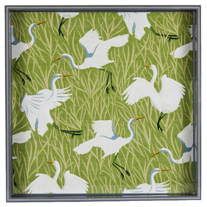 Egret &amp; Reed Square Lacquer Serving Tray Tray - Rockflowerpaper