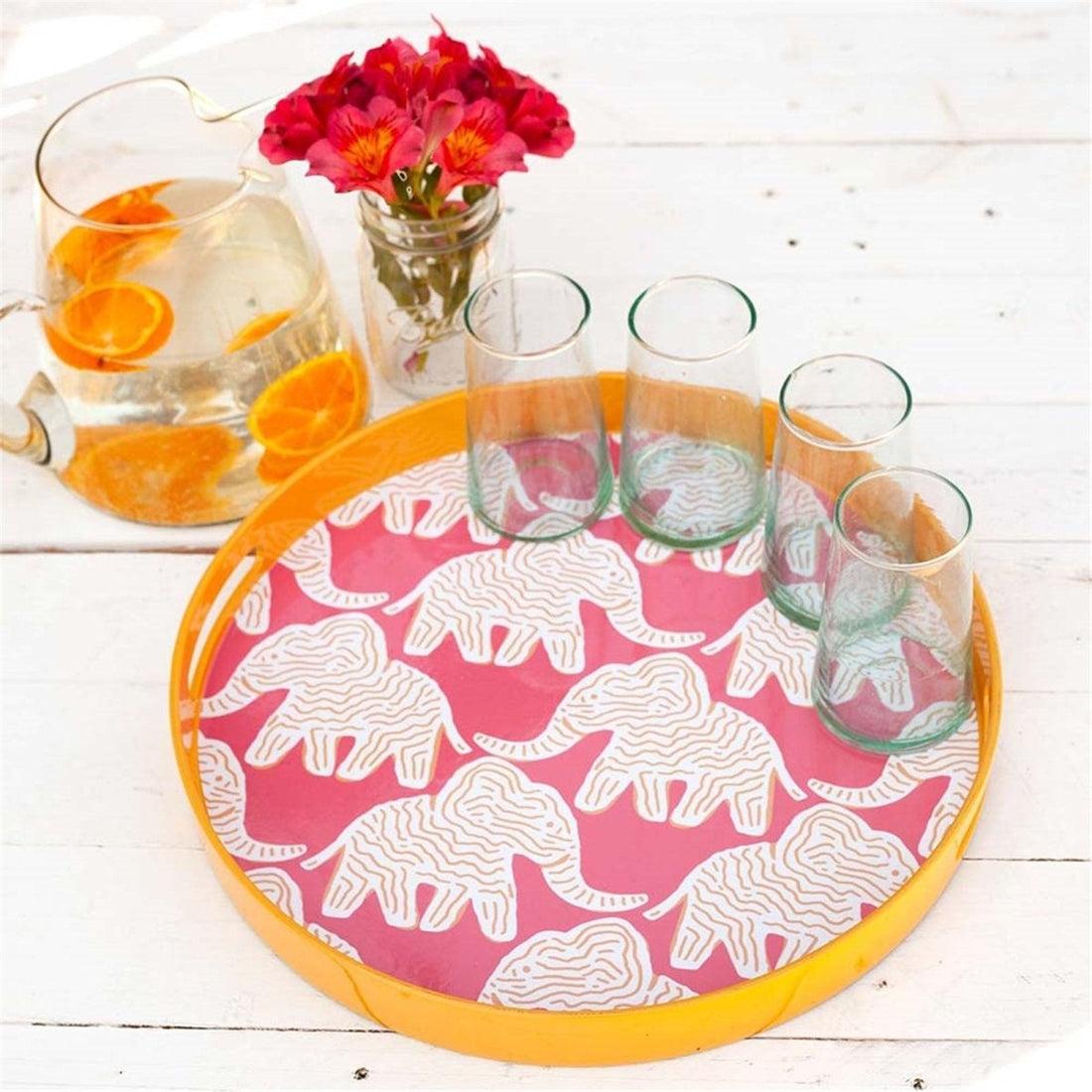 Elephant 15 Inch Round Tray Tray - rockflowerpaper