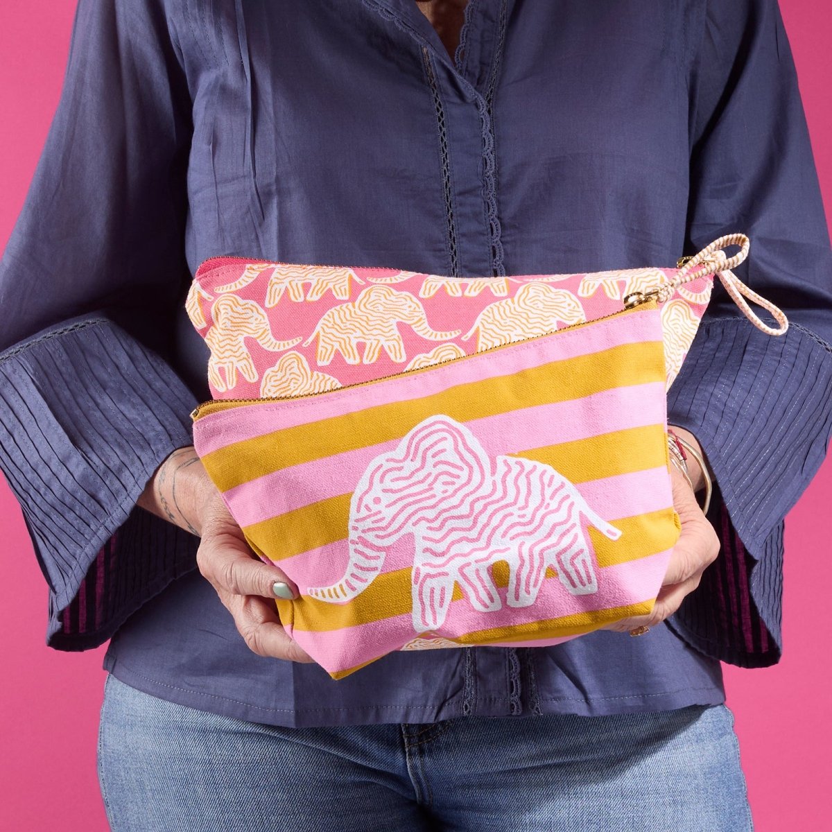 Elephant Essential Canvas Pouch Set of 2 Pouch Set of 2 - Rockflowerpaper