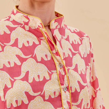 Elephants Pink Cotton Night Shirt Sleep Shirt - Rockflowerpaper
