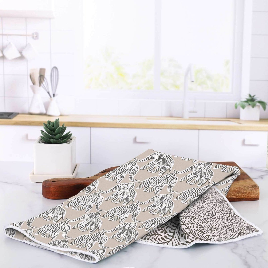 Elephants Tan Eco Kitchen Tea Towel Tea Towel - rockflowerpaper